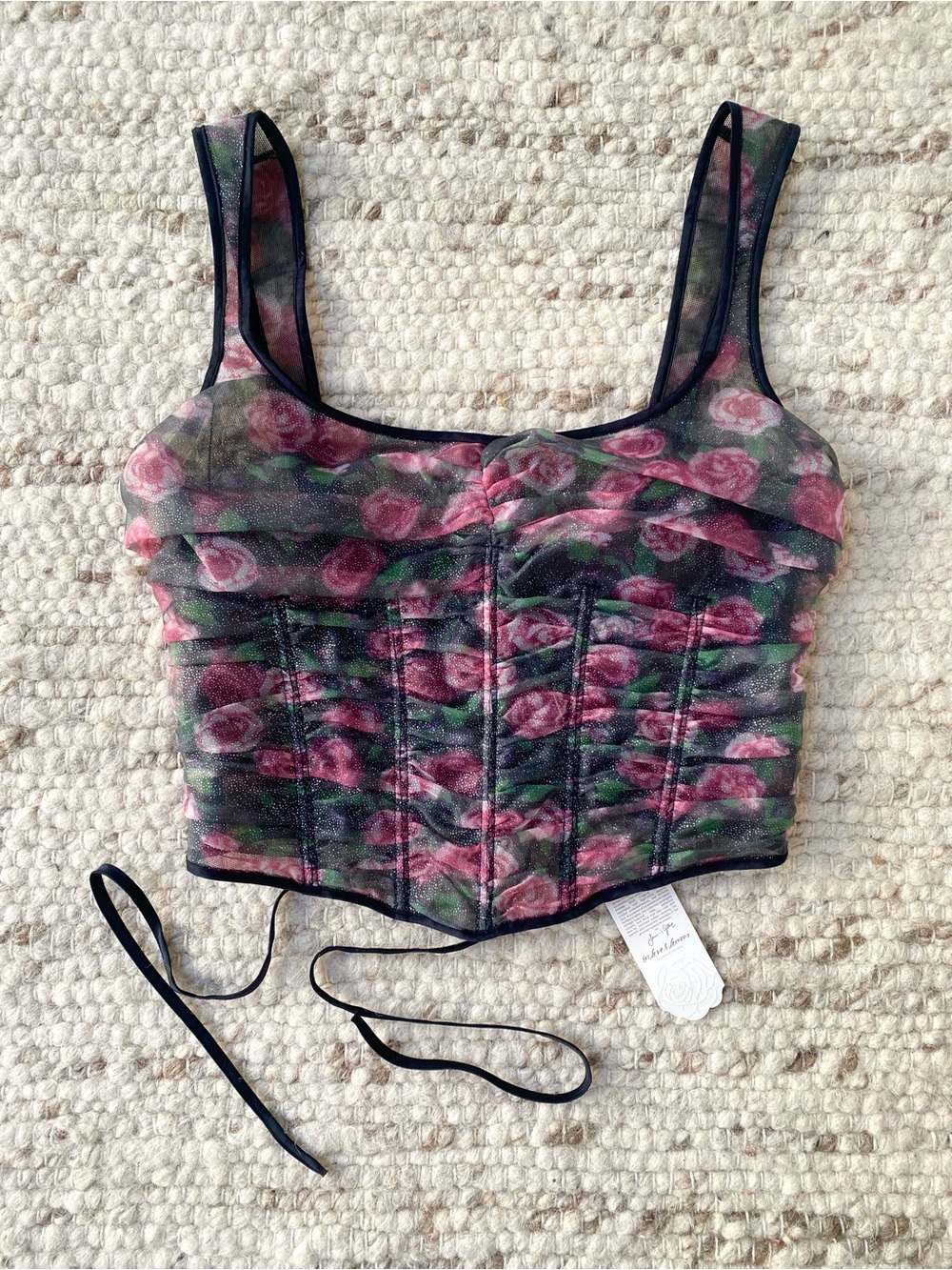 For Love & Lemons NWT Ciara Rose Sparkle Mesh Corset Top, Size S - Picture 2 of 8